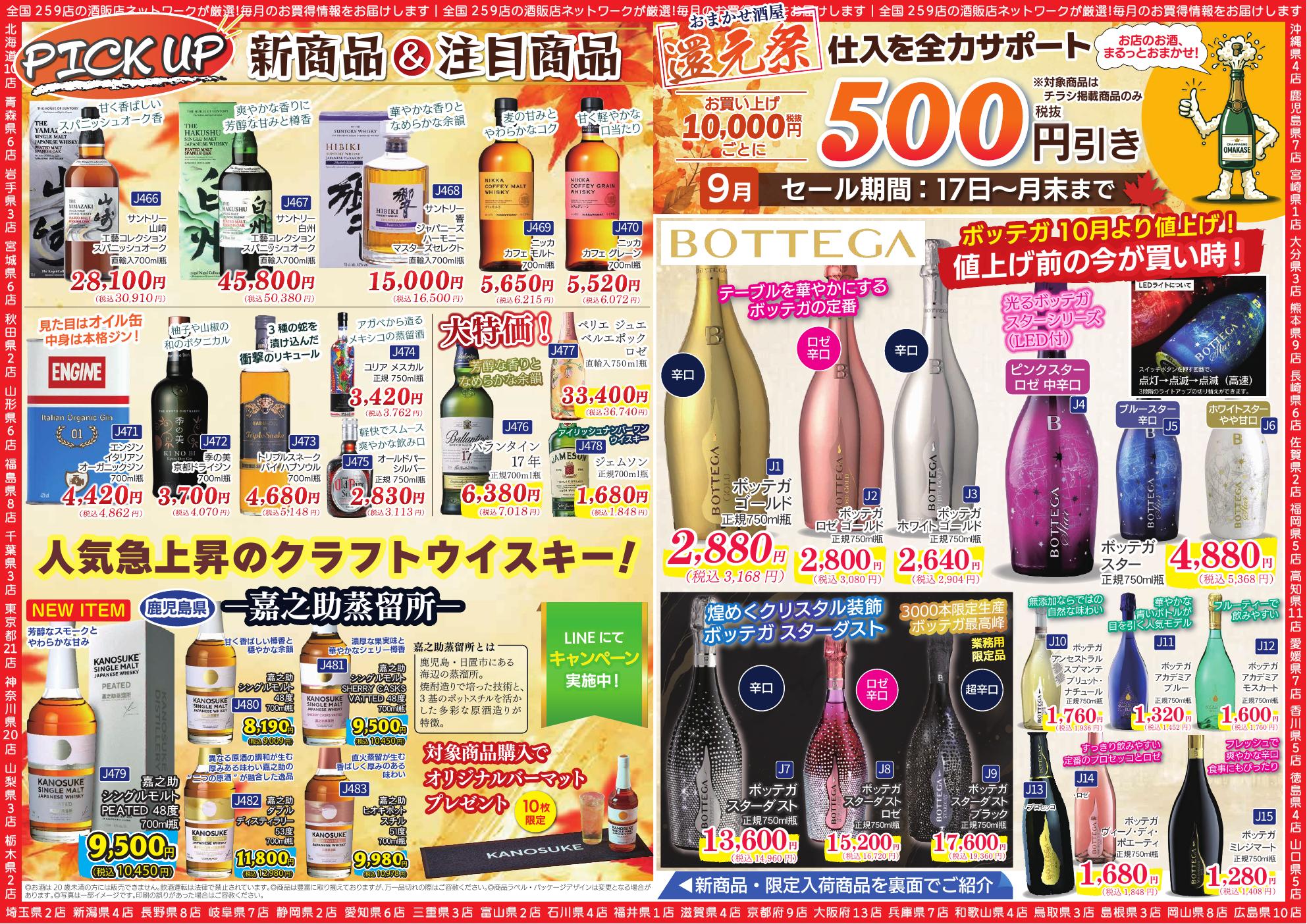 おまかせ酒屋の実際の月間商品チラシ